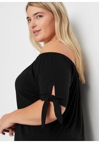 bonprix - Bluzka Carmen z ozdobnym wiązaniem. Typ kołnierza: typu carmen. Kolor: czarny #3