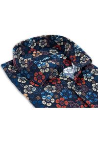 Mmer / Villaro - Koszule męskie - Granatowa koszula męska w kolorowe kwiaty H107. Kolor: niebieski. Materiał: bawełna, elastan, tkanina. Długość: długie. Wzór: kolorowy, kwiaty #1
