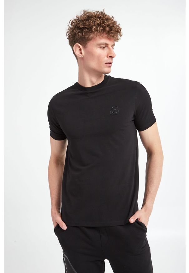 Karl Lagerfeld - T-shirt męski KARL LAGERFELD. Materiał: guma. Długość rękawa: krótki rękaw. Długość: krótkie. Wzór: nadruk, aplikacja, gładki