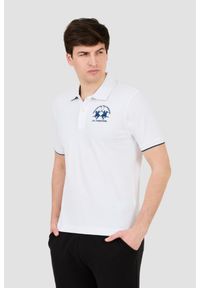 La Martina - LA MARTINA Białe męskie polo z dużym logo, Rozmiar XL. Typ kołnierza: polo. Kolor: biały #6