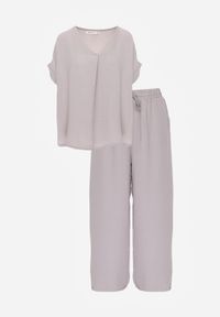 Renee - Jasnoszary Komplet Bluzka i Luźne Spodnie z Wiskozą i Kieszonkami Efraria. Kolor: szary. Materiał: wiskoza. Wzór: aplikacja #8