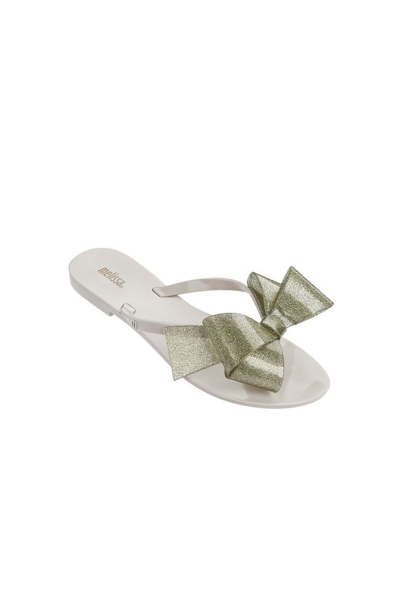 melissa - Klapki Melissa Harmonic Bow III AD Beige Glitter, Beż, Guma. Kolor: beżowy. Materiał: guma. Sezon: lato. Obcas: na obcasie. Styl: elegancki. Wysokość obcasa: niski