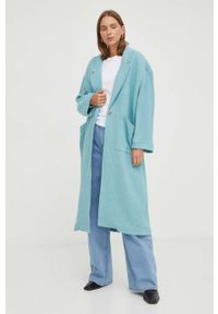 AMERICAN VINTAGE - American Vintage płaszcz damski kolor turkusowy przejściowy. Kolor: turkusowy. Styl: vintage #3