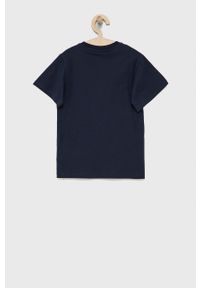 Champion T-shirt bawełniany dziecięcy kolor granatowy z aplikacją. Okazja: na co dzień. Kolor: niebieski. Materiał: bawełna. Wzór: aplikacja. Styl: casual
