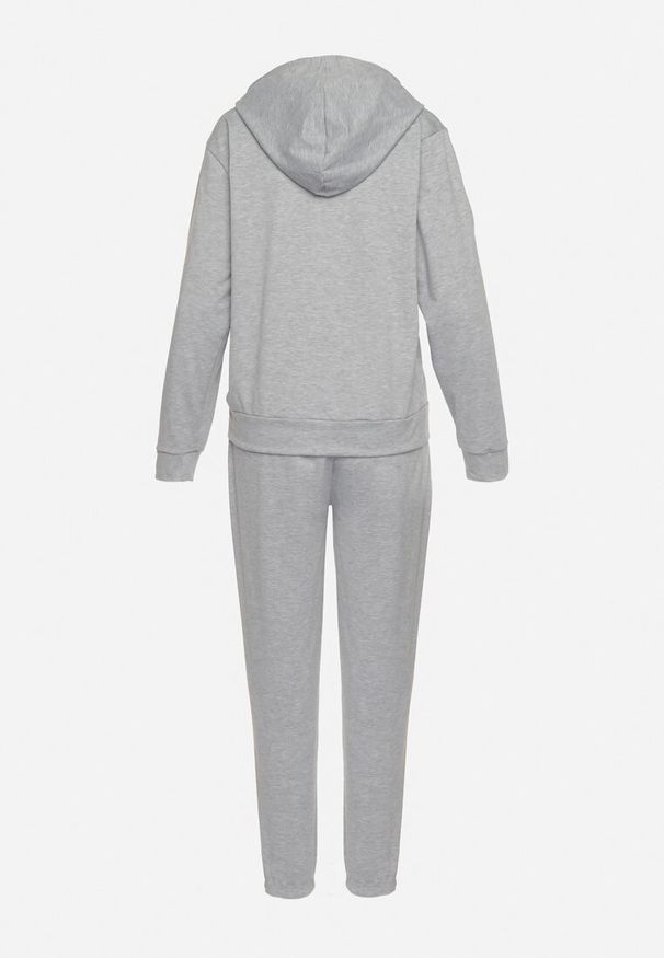 Born2be - Szary Komplet Dresowy Bluza Kangurka z Kapturem i Spodnie Joggery Triasa. Kolor: szary. Materiał: dresówka
