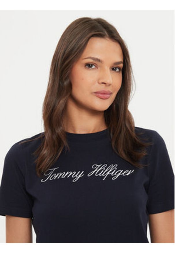 TOMMY HILFIGER - Tommy Hilfiger T-Shirt Script WW0WW43459 Granatowy Regular Fit. Kolor: niebieski. Materiał: bawełna