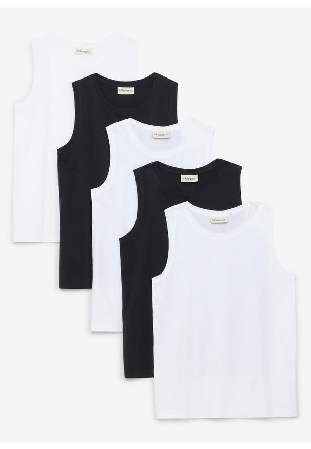 bonprix - Tank top z bawełny organicznej (5 szt.). Kolor: biały. Materiał: bawełna