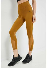 adidas Performance legginsy treningowe Tailored kolor brązowy gładkie. Kolor: brązowy. Materiał: skóra, dzianina, materiał. Technologia: Techfit (Adidas). Wzór: gładki. Sport: fitness #1