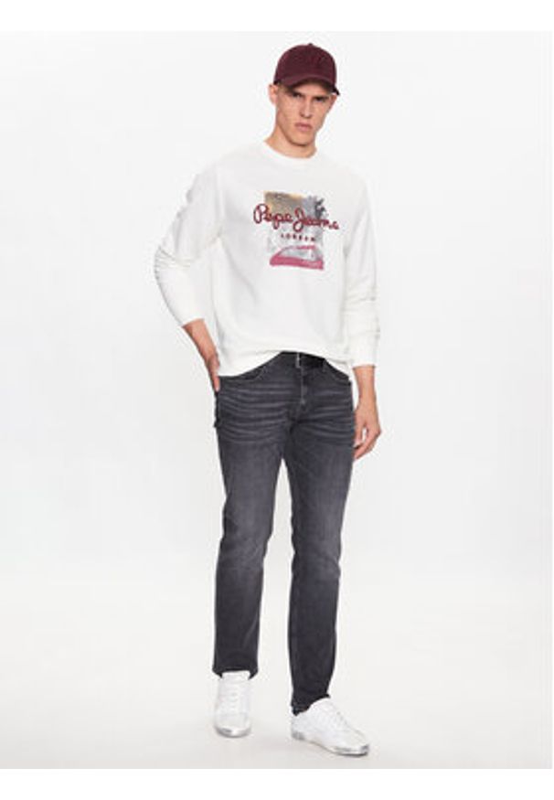 Pepe Jeans Bluza Melbourne Sweat PM582483 Biały Regular Fit. Kolor: biały. Materiał: bawełna