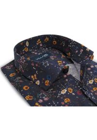 Mmer / Villaro - Koszule męskie - Granatowa koszula męska w kolorowe kwiatki I073. Kolor: niebieski. Materiał: bawełna, elastan, tkanina. Długość: długie. Wzór: kolorowy, kwiaty #1