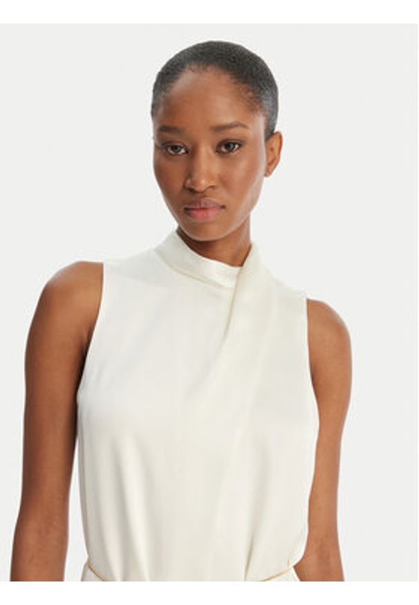 Hugo - HUGO Sukienka koktajlowa Kewina-1 50566973 Écru Slim Fit. Kolor: kremowy. Materiał: syntetyk. Styl: wizytowy