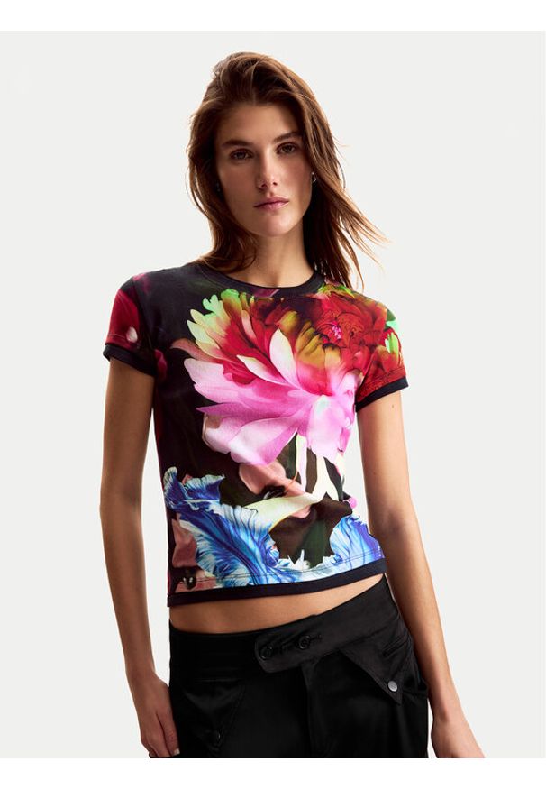 Desigual T-Shirt Multiflowers Lacroix 26SWTK49 Czarny Regular Fit. Kolor: czarny. Materiał: bawełna