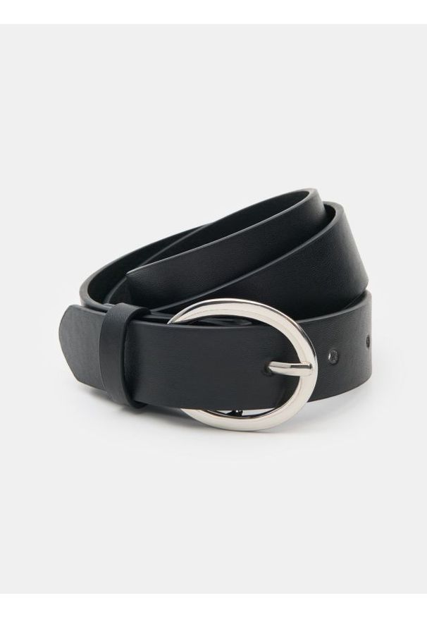 Sinsay - Pasek z imitacji skóry - czarny. Kolor: czarny. Materiał: skóra