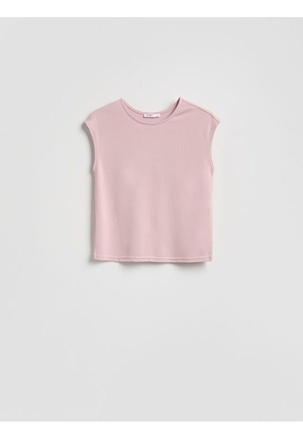 Reserved - Top z modalem - pastelowy róż. Kolor: różowy. Materiał: dzianina