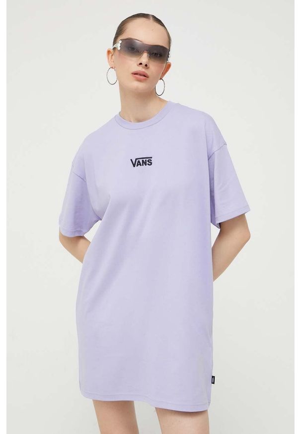 Vans sukienka bawełniana kolor fioletowy mini prosta. Kolor: fioletowy. Materiał: bawełna. Wzór: aplikacja. Typ sukienki: proste. Styl: klasyczny. Długość: mini