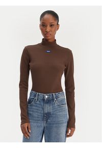 Hugo - HUGO Golf Easy 50525318 Brązowy Regular Fit. Typ kołnierza: golf. Kolor: brązowy. Materiał: bawełna #1