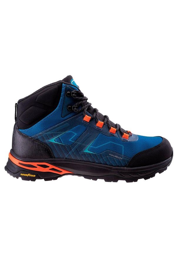 Elbrus - Męskie Wodoodporne Buty Turystyczne Endewa Mid Cut. Kolor: czarny, pomarańczowy, niebieski, wielokolorowy. Sport: turystyka piesza