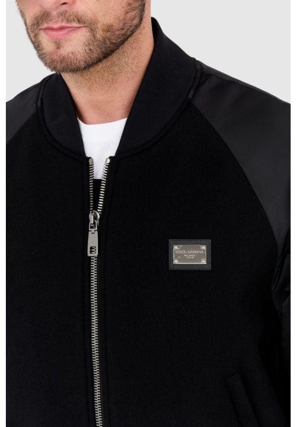 Dolce and Gabbana - DOLCE & GABBANA czarna męska kurtka Wool and nylon bomber, Rozmiar 50. Kolor: czarny. Materiał: nylon