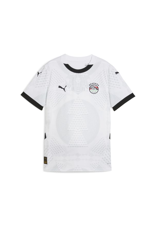 Puma - Młodzieżowa koszulka wyjazdowa Egipt 2025 PUMA. Kolor: beżowy, biały, wielokolorowy. Materiał: prążkowany. Wzór: aplikacja. Sport: piłka nożna