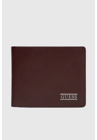 Guess - GUESS Brązowy portfel męski New Bosto Bifold. Kolor: brązowy. Materiał: skóra