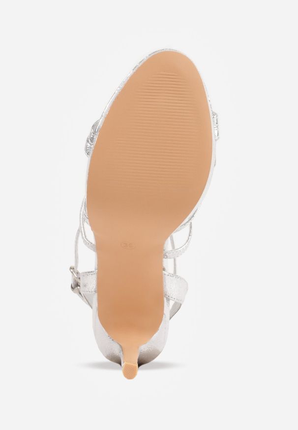 Born2be - Srebrne Eleganckie Sandały VICES na Szpilce z Przeplatanymi Paskami Adreviana. Okazja: na komunię, na wesele, na ślub cywilny, na imprezę. Zapięcie: pasek. Kolor: srebrny. Materiał: satyna. Wzór: paski. Obcas: na szpilce. Styl: elegancki