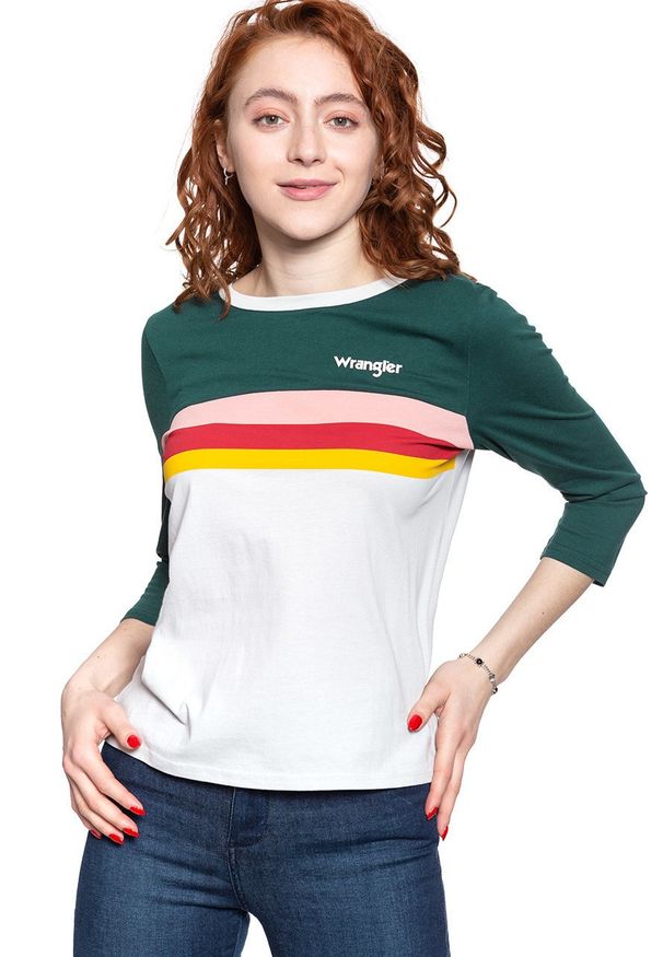 Wrangler - WRANGLER RAINBOW TEE CLOUD BLUE W7P5GHB03 112132063. Długość rękawa: długi rękaw. Wzór: nadruk