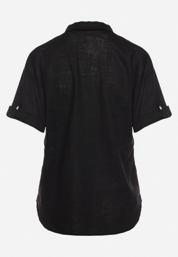 Born2be - Czarna Koszula Bawełniana z Lnem Zapinana na Guziki Surveni. Kolor: czarny. Materiał: bawełna, len. Styl: klasyczny