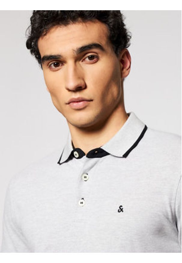 Jack & Jones - Jack&Jones Polo Paulos 12136668 Szary Slim Fit. Typ kołnierza: polo. Kolor: szary. Materiał: bawełna