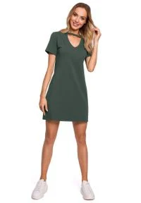 MOE - Wygodna Sukienka w Kształcie Litery A - Zielona. Kolor: zielony. Materiał: bawełna, elastan. Typ sukienki: w kształcie A