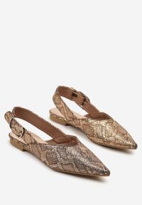 Renee - Szampańskie Sandały Vices Typu Slingback z Wkładką ze Skóry Naturalnej Rallora. Okazja: na co dzień, na spacer. Zapięcie: sprzączka. Kolor: złoty. Materiał: skóra. Wzór: nadruk. Obcas: na obcasie. Styl: elegancki, casual. Wysokość obcasa: średni #4