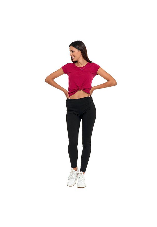 Czarne Legginsy Moraj Damskie Z Wysokim Stanem. Okazja: na co dzień. Stan: podwyższony. Kolor: czarny. Materiał: materiał. Styl: casual