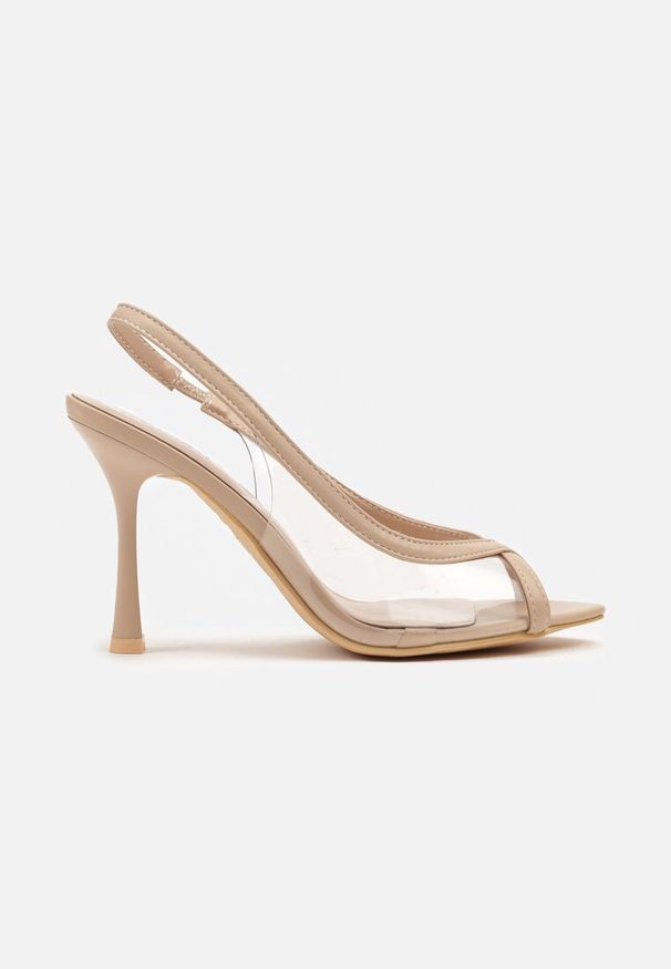 Renee - Beżowe Transparentne Sandały na Szpilce Slingback z Noskiem Peep Toe Neothia. Okazja: na co dzień. Nosek buta: otwarty. Kolor: beżowy. Materiał: jeans. Obcas: na szpilce. Styl: elegancki, klasyczny, casual