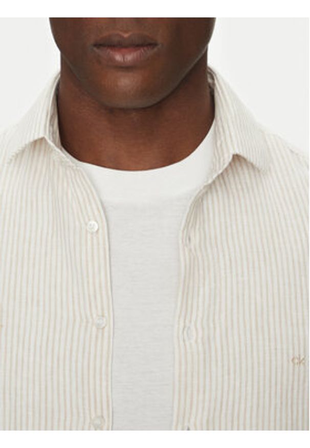 Calvin Klein Jeans Koszula Linen Stripe Slim Shirt K10K109332 Beżowy Regular Fit. Kolor: beżowy. Materiał: len