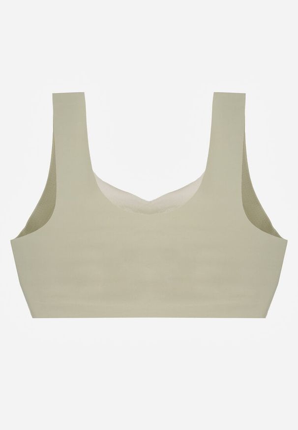 Renee - Zielony Sportowy Biustonosz z Usztywnieniem Ozdobiony Siateczkową Wstawką Edalissa. Kolor: zielony. Rodzaj stanika: wyciągane miseczki. Wzór: aplikacja