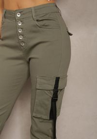 Renee - Ciemnozielone Spodnie z Bawełny Joggery High Waist Abiranca. Okazja: na co dzień. Stan: podwyższony. Kolor: zielony. Materiał: bawełna. Styl: casual