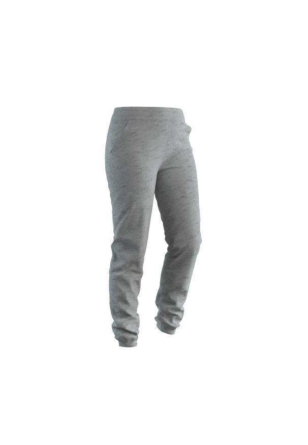 DOMYOS - Spodnie dresowe damskie Domyos Gym & Pilates 500 Slim. Stan: podwyższony. Kolor: szary. Materiał: bawełna, materiał, poliester, elastan. Wzór: ze splotem. Sport: joga i pilates