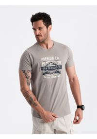Ombre Clothing - Męski bawełniany t-shirt z nadrukiem San Francisco – popielaty V4 OM-TSPT-0120 - XXL. Kolor: szary. Materiał: bawełna. Wzór: nadruk. Styl: street, klasyczny, elegancki