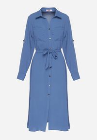 Born2be - Niebieska Koszulowa Sukienka z Materiałowym Paskiem Vivinara. Okazja: na co dzień, na imprezę. Kolor: niebieski. Materiał: materiał. Typ sukienki: koszulowe. Styl: casual, elegancki #7