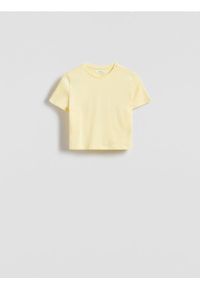 Reserved - Bawełniany crop top - żółty. Kolor: żółty. Materiał: bawełna. Długość: krótkie #1