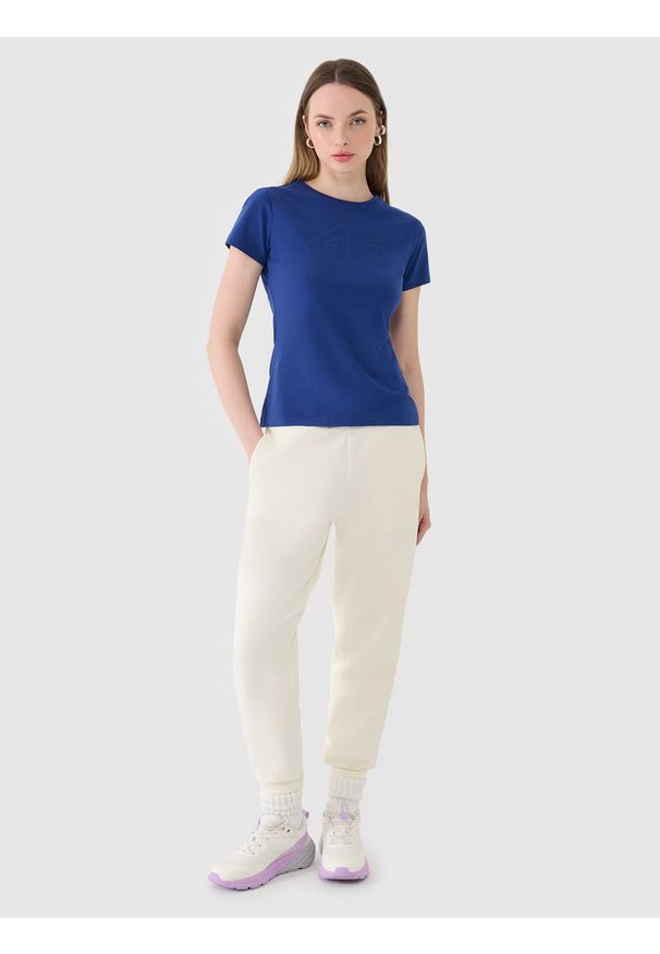 4f - 4F T-shirt slim z nadrukiem damski - granatowy S. Okazja: na co dzień. Kolor: niebieski. Materiał: dzianina, bawełna, jersey, materiał, elastan. Wzór: nadruk. Styl: klasyczny, sportowy, casual