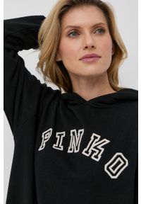 Pinko Bluza bawełniana damska kolor czarny z kapturem z aplikacją. Typ kołnierza: kaptur. Kolor: czarny. Materiał: bawełna. Wzór: aplikacja #3