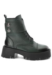 Zielone Botki Lemar Skórzane Ocieplane Buty Damskie. Zapięcie: pasek. Kolor: zielony. Materiał: skóra. Styl: elegancki #8