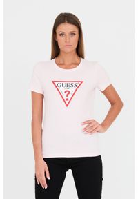 Guess - GUESS Różowy t-shirt Original Tee. Kolor: różowy. Materiał: bawełna #1