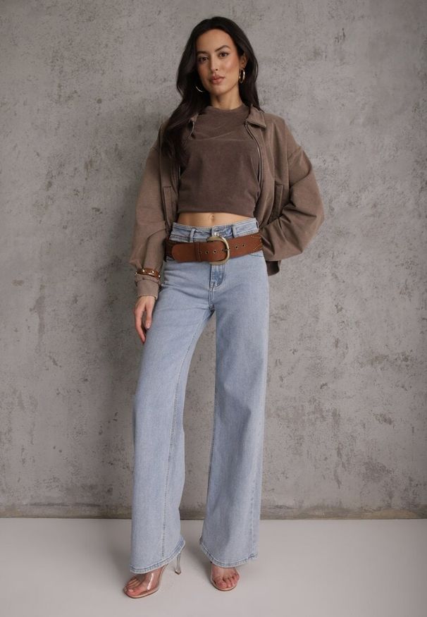 Renee - Beżowa Bluza Bomberka z Bawełny Oversize Ozdobiona Kołnierzem Vimelles. Okazja: na co dzień. Kolor: brązowy. Materiał: bawełna. Wzór: aplikacja. Styl: casual, elegancki