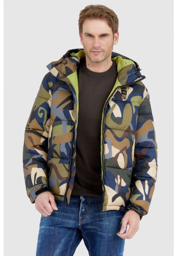 Blauer USA - BLAUER Puchowa kurtka męska Perry w moro, Rozmiar M. Kolor: wielokolorowy. Materiał: puch. Wzór: moro
