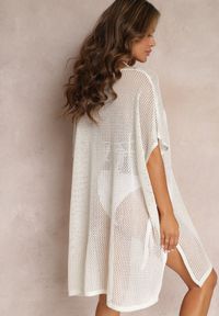 Renee - Biało-Beżowa Narzutka w Stylu Boho z Ażurowej Tkaniny Zulina. Kolor: biały. Materiał: tkanina. Wzór: ażurowy. Sezon: lato. Styl: boho #5
