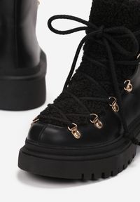 Born2be - Czarne Traperki Rema. Kolor: czarny. Materiał: materiał. Wzór: aplikacja. Styl: elegancki #4