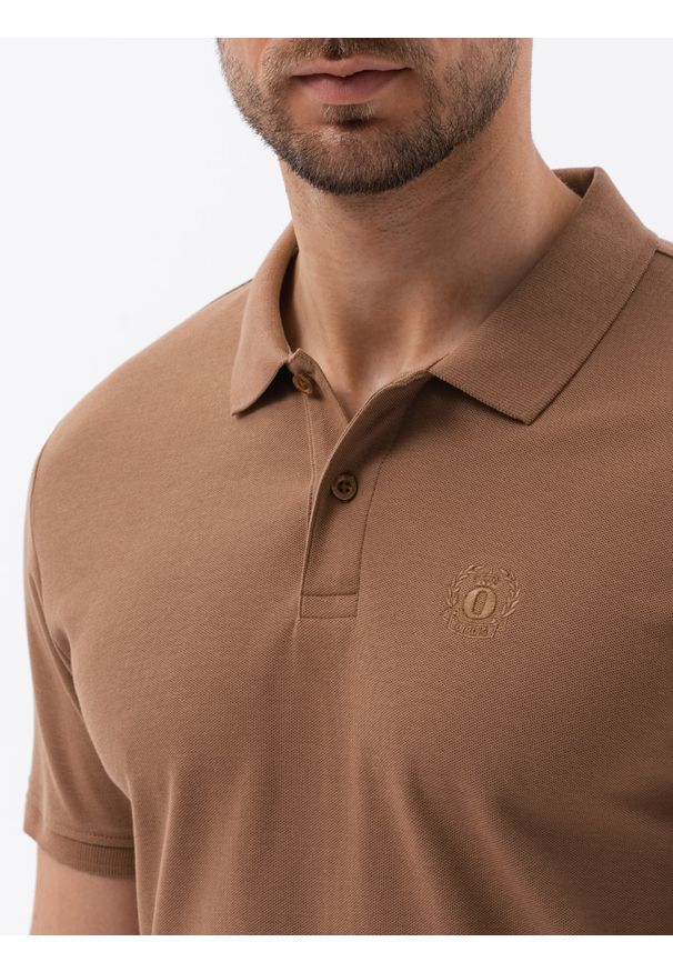 Brązowa koszulka polo Ombre Clothing polo, z haftami, klasyczna