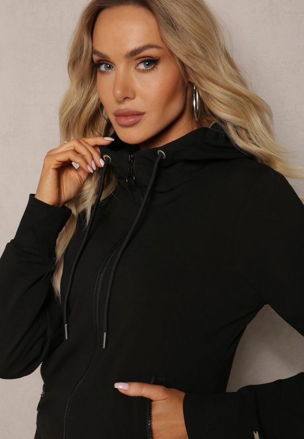 Renee - Czarny Komplet Dresowy Zasuwana Bluza z Kapturem i Proste Spodnie Junine. Kolor: czarny. Materiał: dresówka