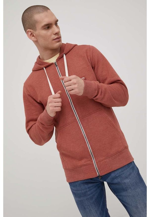 Billabong bluza męska kolor brązowy z kapturem melanżowa. Okazja: na co dzień. Typ kołnierza: kaptur. Kolor: brązowy. Materiał: materiał, bawełna, dzianina. Wzór: melanż. Styl: casual